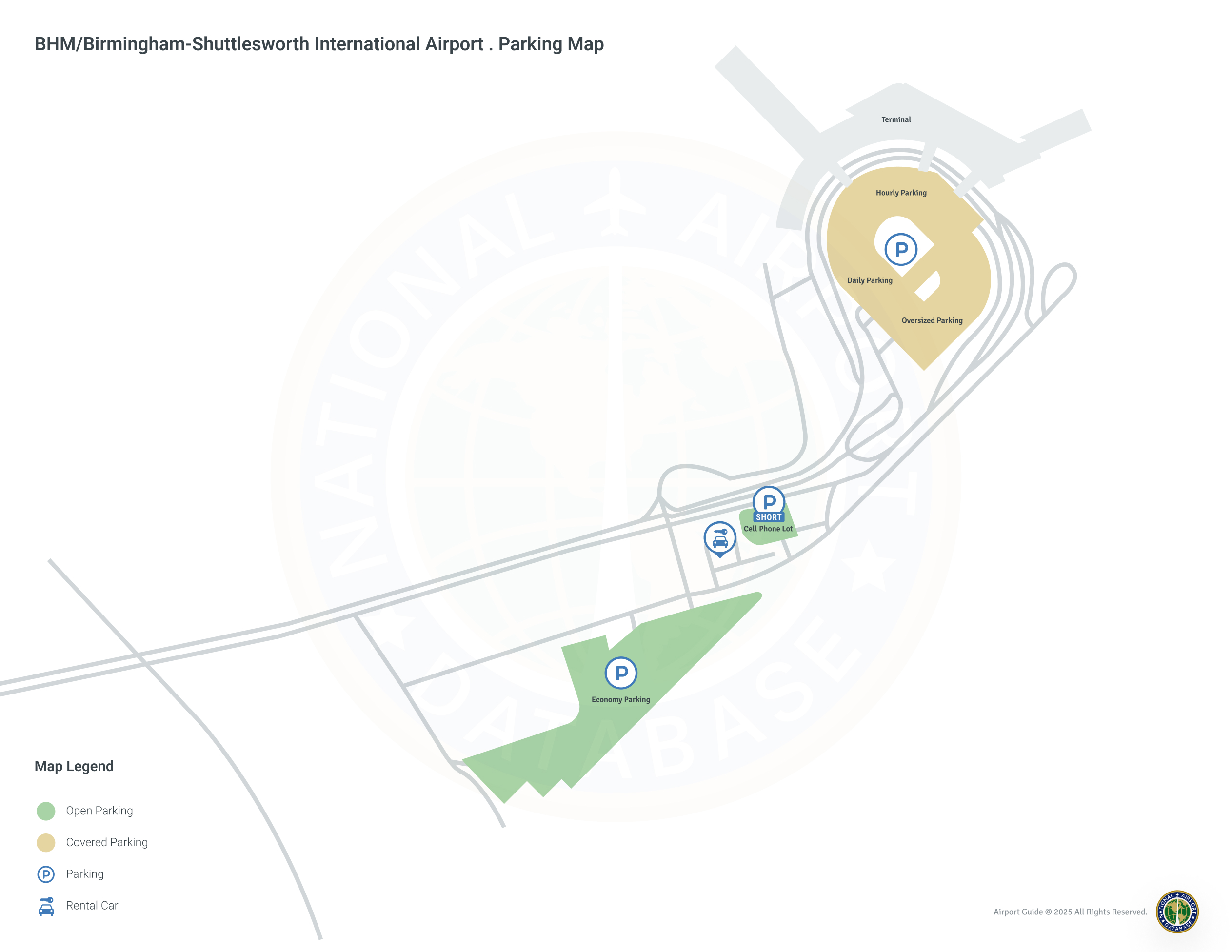 Birmingham-Shuttlesworth International Airport (BHM) Parking Map
