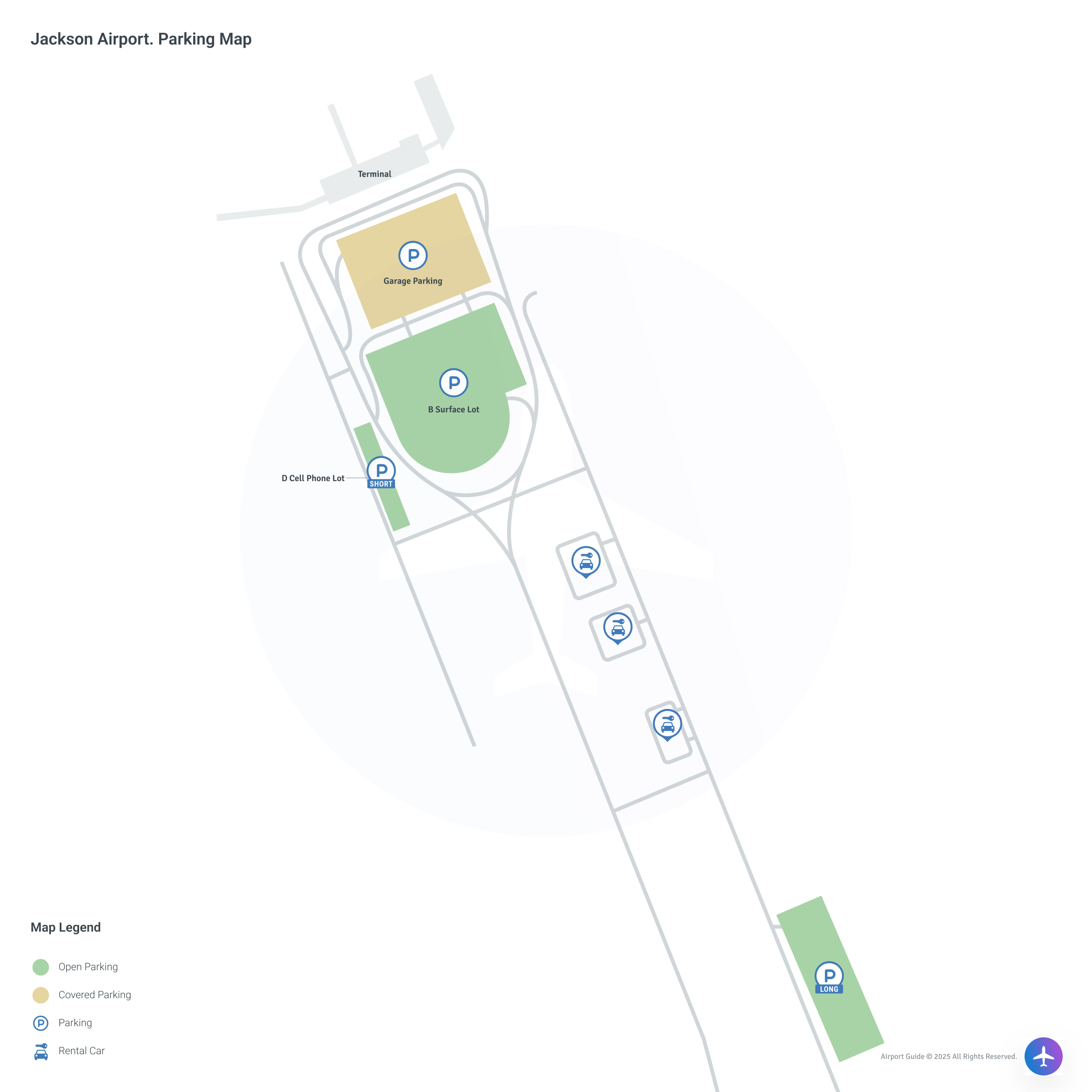 Jackson-Medgar Wiley Evers International Airport (JAN) Parking Map