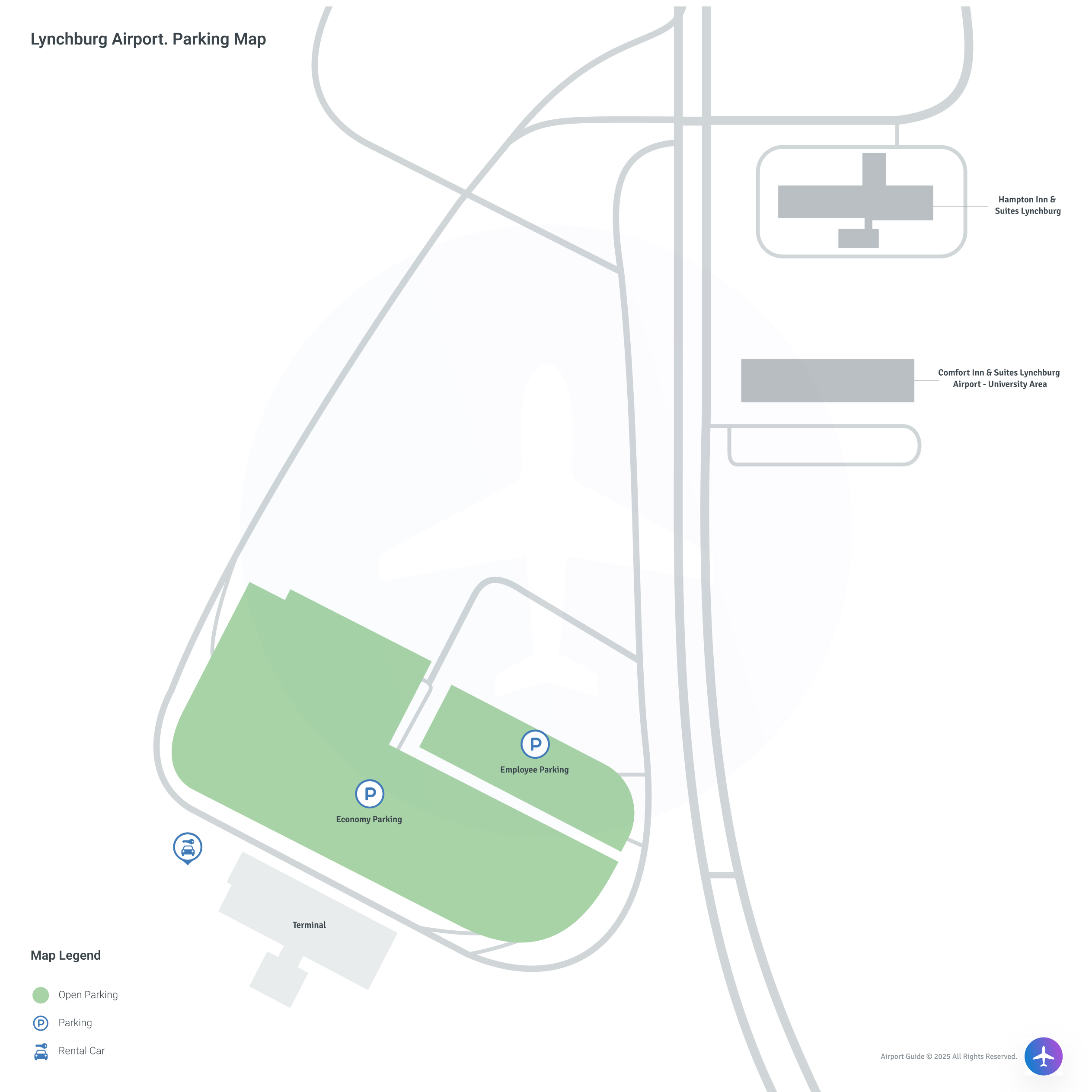 Lynchburg Regional Airport-Preston Glenn Field (LYH) Parking Map