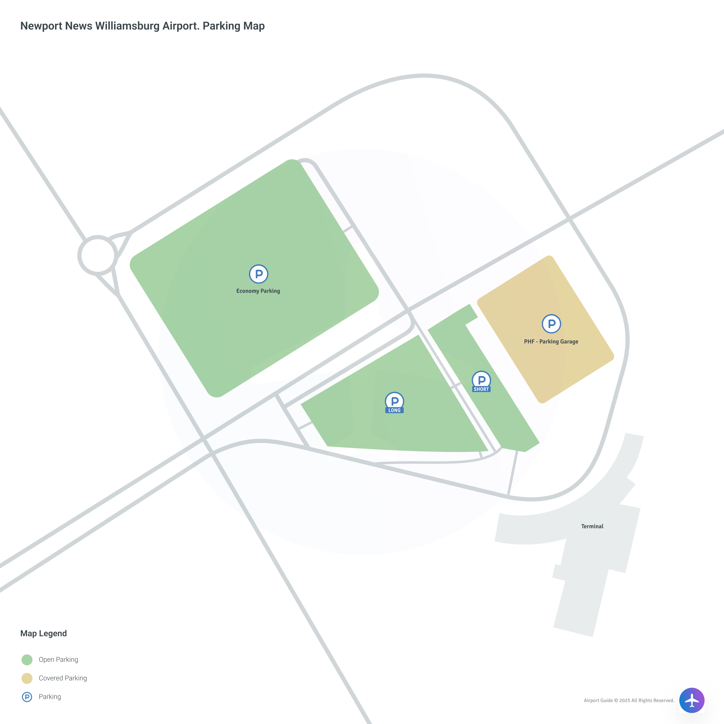 Newport News/Williamsburg International Airport (PHF) Parking Map