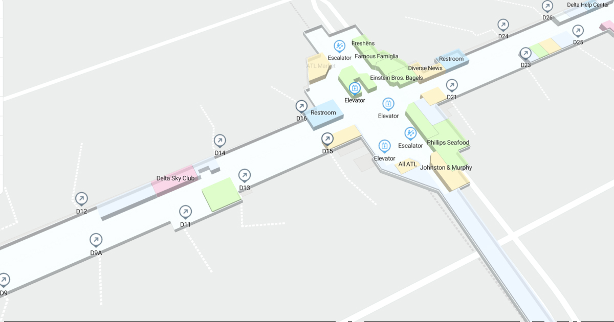 ATL Concourse D Ticketing-Gates Level Interactive map