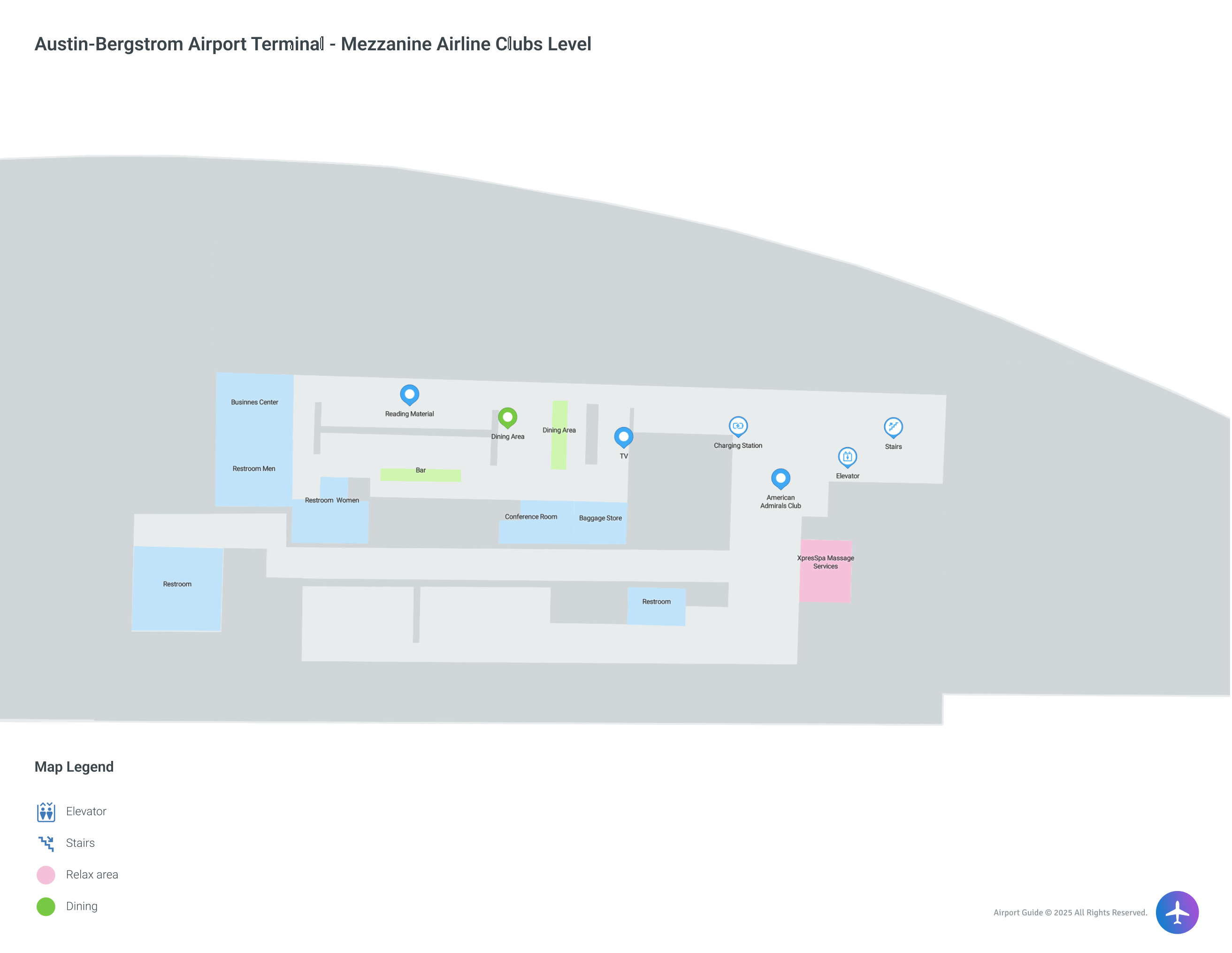 AUS Terminal / Mezzanine Airline Clubs Level Map