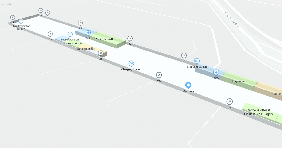 AUS West Concourse Gates Level Interactive map