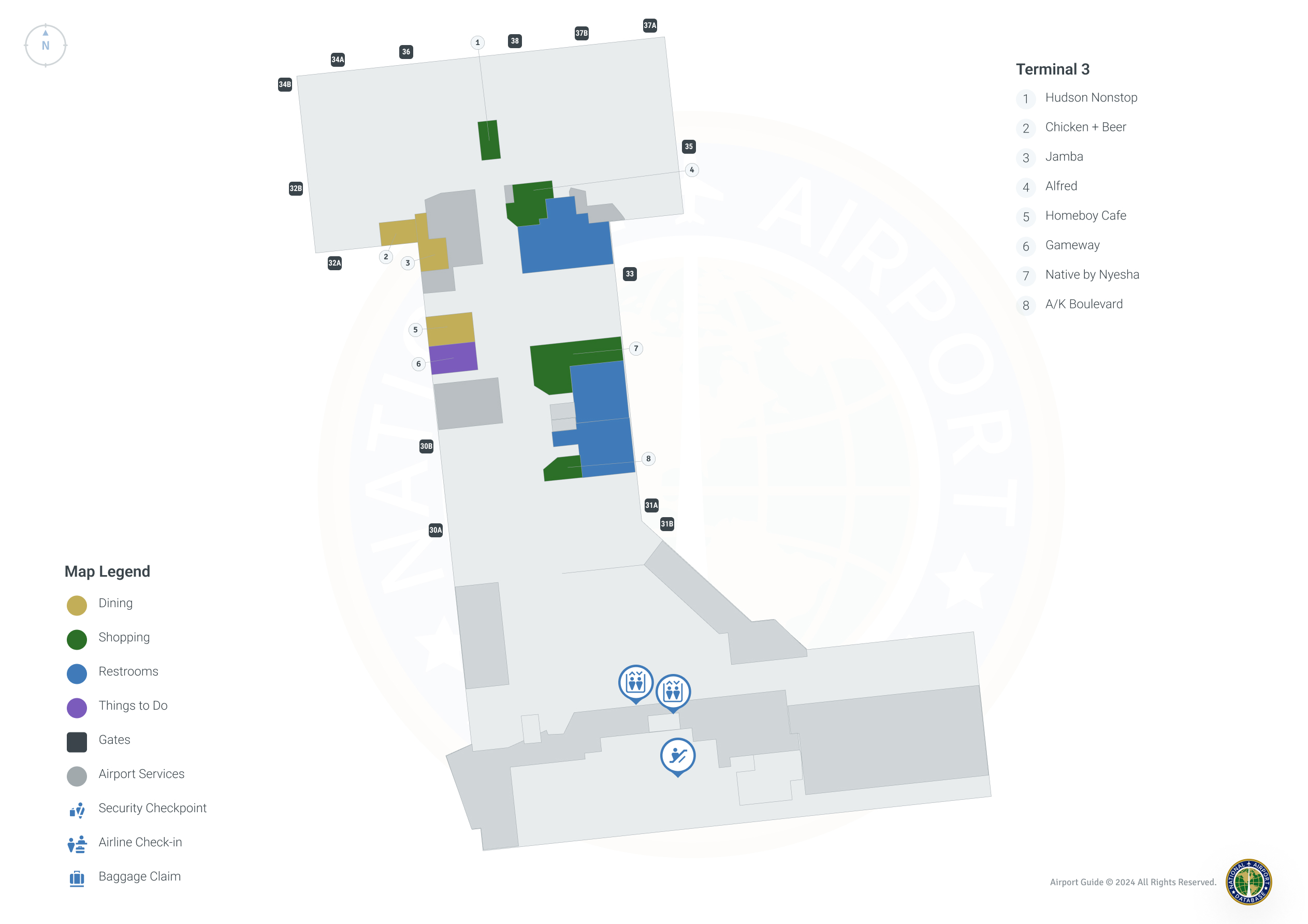 LAX Terminal 3 / Level 3 Map